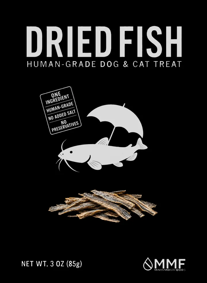 Dried Fish label: human-grade dog and cat treat